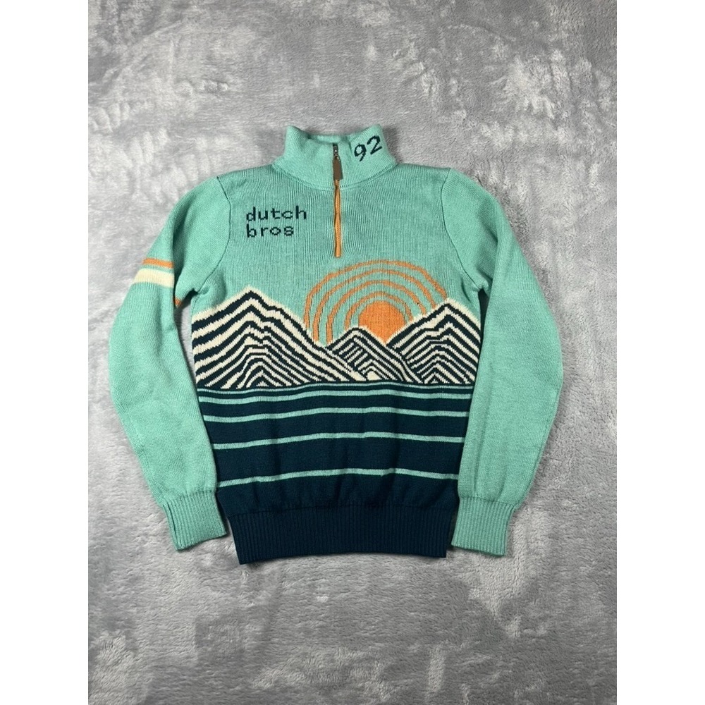 Dutch Bros Coffee 92 Knitted Sunset Mountain Sweater  1/4 Zip Size Small